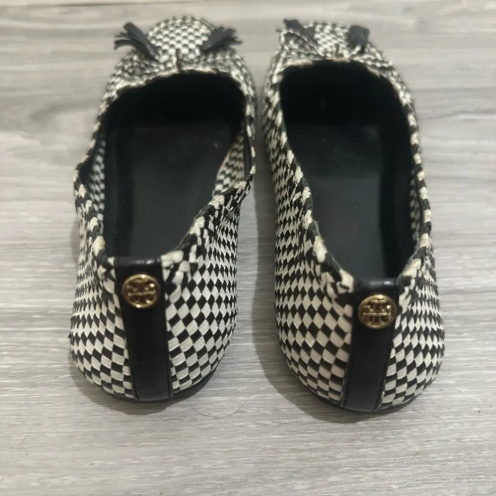 TORY BURCH Russell Black White Check Loafer Soft Leather Flats